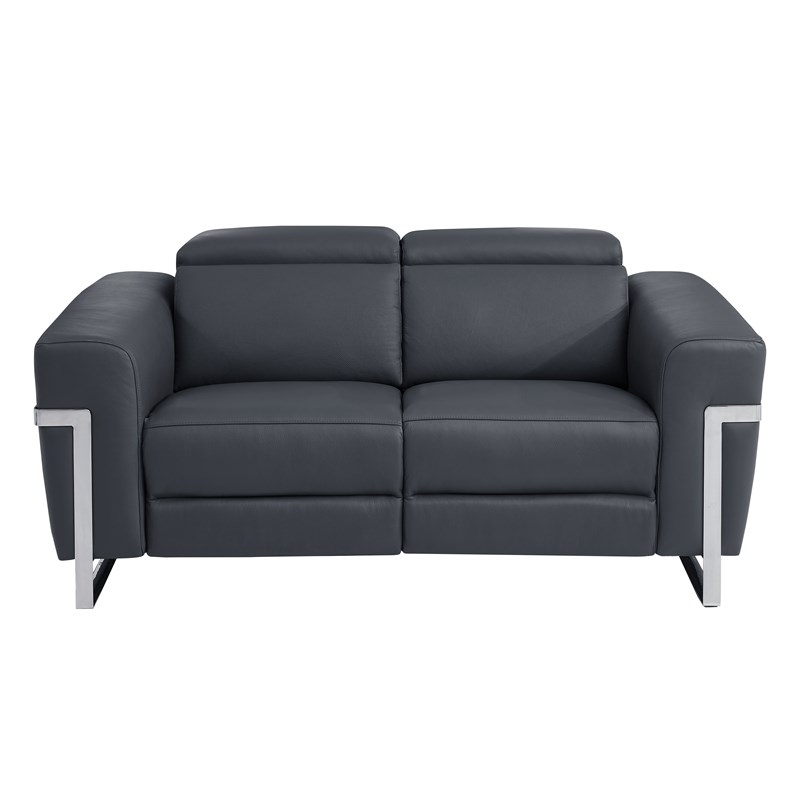 Pemberly Row Italian Leather Sofa and Loveseat Power Recliner in DK Gray