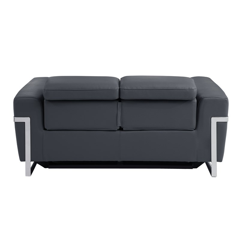 Pemberly Row Italian Leather Sofa and Loveseat Power Recliner in DK Gray