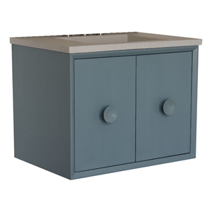Pemberly Row Single Wood Vanity Aqua Blue with White Concrete Top Rectangle Sink