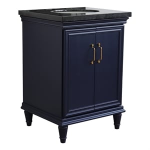 Pemberly Row 25&quot Single Wooden Vanity Blue with Black Galaxy Oval Sink