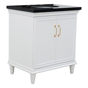 Pemberly Row 31&quot Single Wooden Vanity White with Black Galaxy Oval Sink