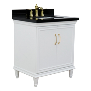 Pemberly Row 31&quot Single Wooden Vanity White with Black Galaxy Rectangle Sink