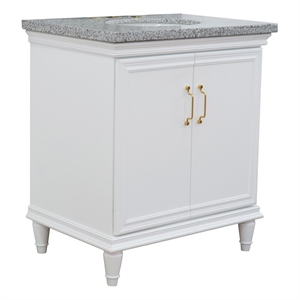 Pemberly Row 31&quot Single Wooden Vanity White with Gray Granite Oval Sink