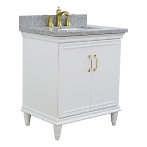 Pemberly Row 31&quot Single Wooden Vanity White with Gray Granite Rectangle Sink