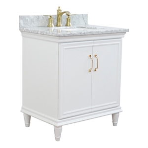 Pemberly Row 31&quot Single Wooden Vanity White with White Carrara Rectangle Sink