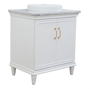 Pemberly Row 31&quot Single Wooden Vanity White with White Carrara Round Sink
