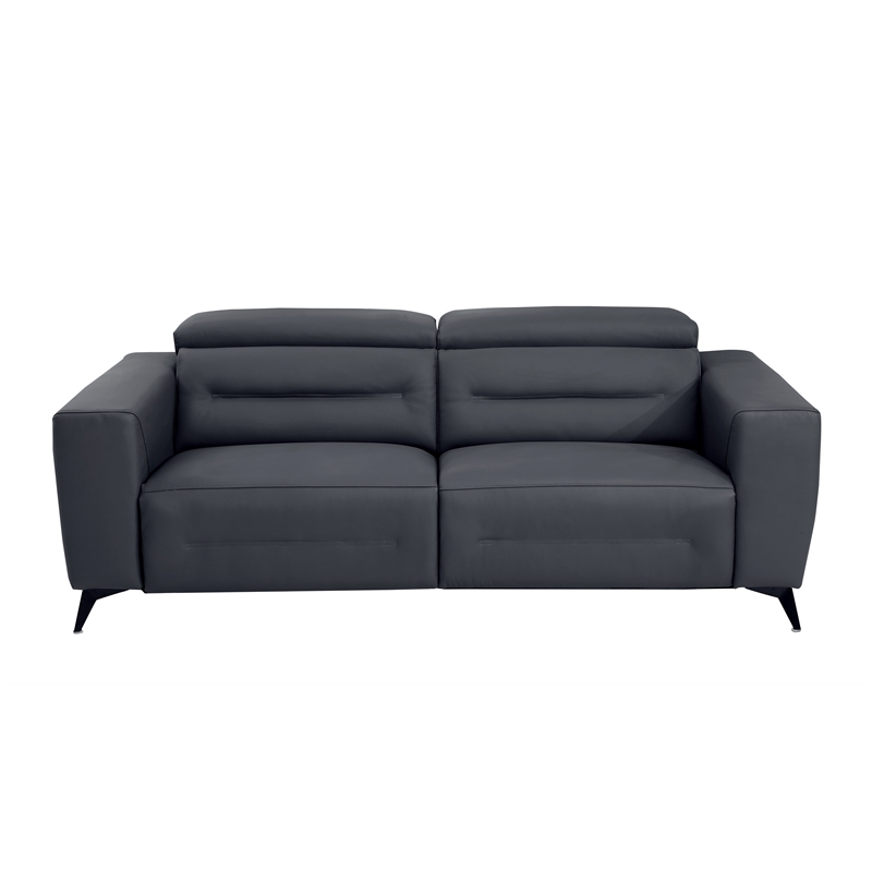 Pemberly Row Italian Leather Sofa with Power Recliner in Dark Gray
