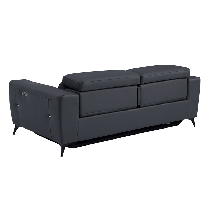 Pemberly Row Italian Leather Sofa with Power Recliner in Dark Gray