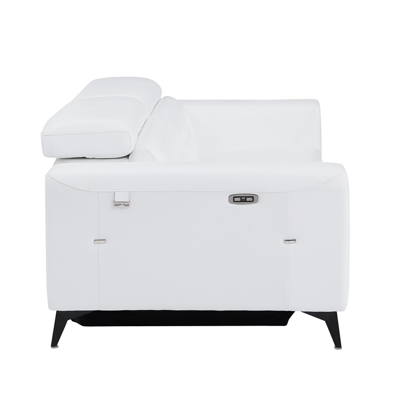 Pemberly Row Italian Leather Sofa with Power Recliner in White