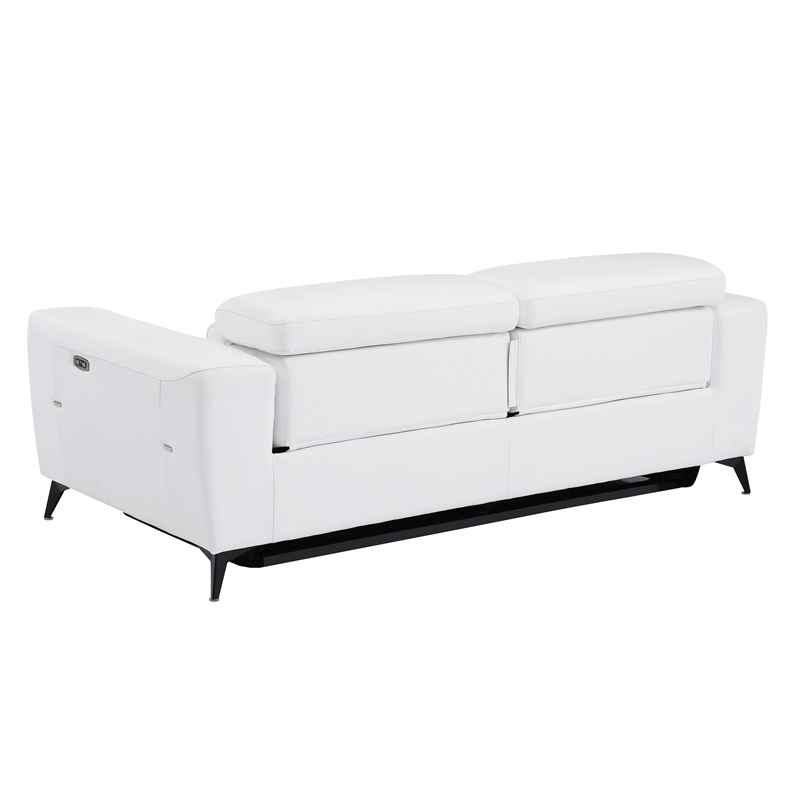 Pemberly Row Italian Leather Sofa with Power Recliner in White