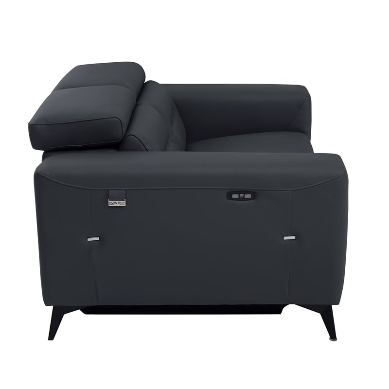 Pemberly Row Italian Leather Loveseat with Power Recliner in Dark Gray