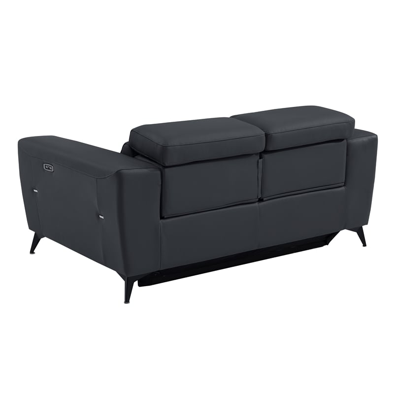 Pemberly Row Italian Leather Loveseat with Power Recliner in Dark Gray