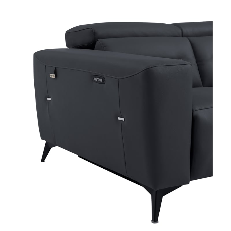 Pemberly Row Italian Leather Loveseat with Power Recliner in Dark Gray