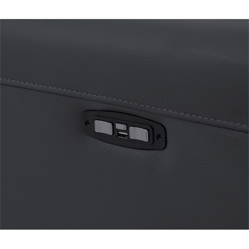 Pemberly Row Italian Leather Loveseat with Power Recliner in Dark Gray