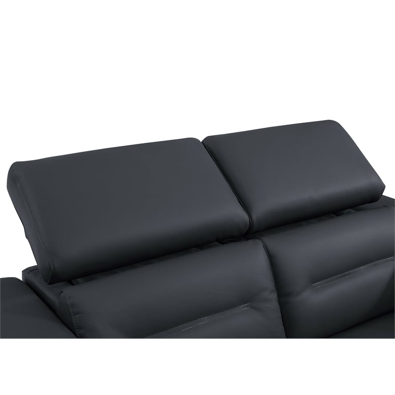 Pemberly Row Italian Leather Loveseat with Power Recliner in Dark Gray