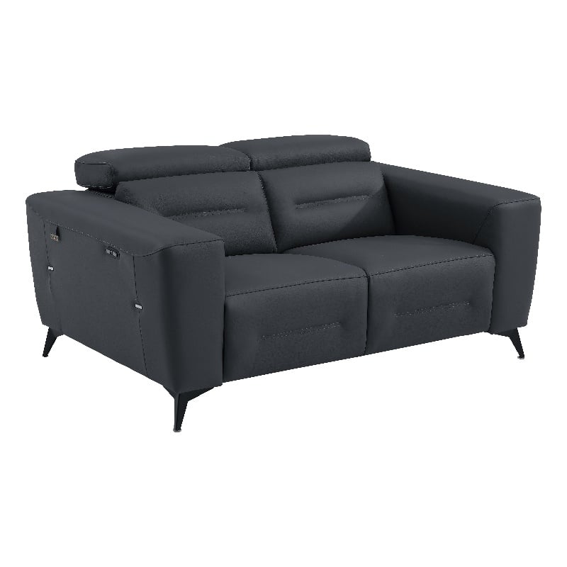 Pemberly Row Italian Leather Loveseat with Power Recliner in Dark Gray