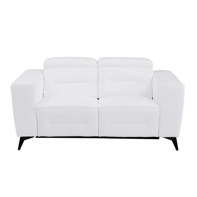 Pemberly Row Italian Leather Loveseat with Power Recliner in White