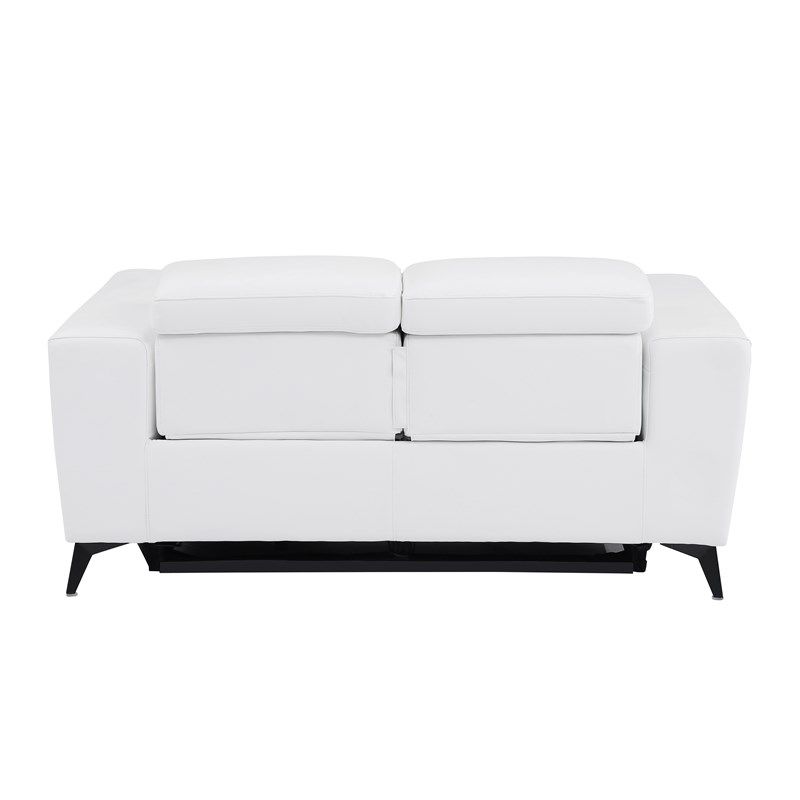 Pemberly Row Italian Leather Loveseat with Power Recliner in White