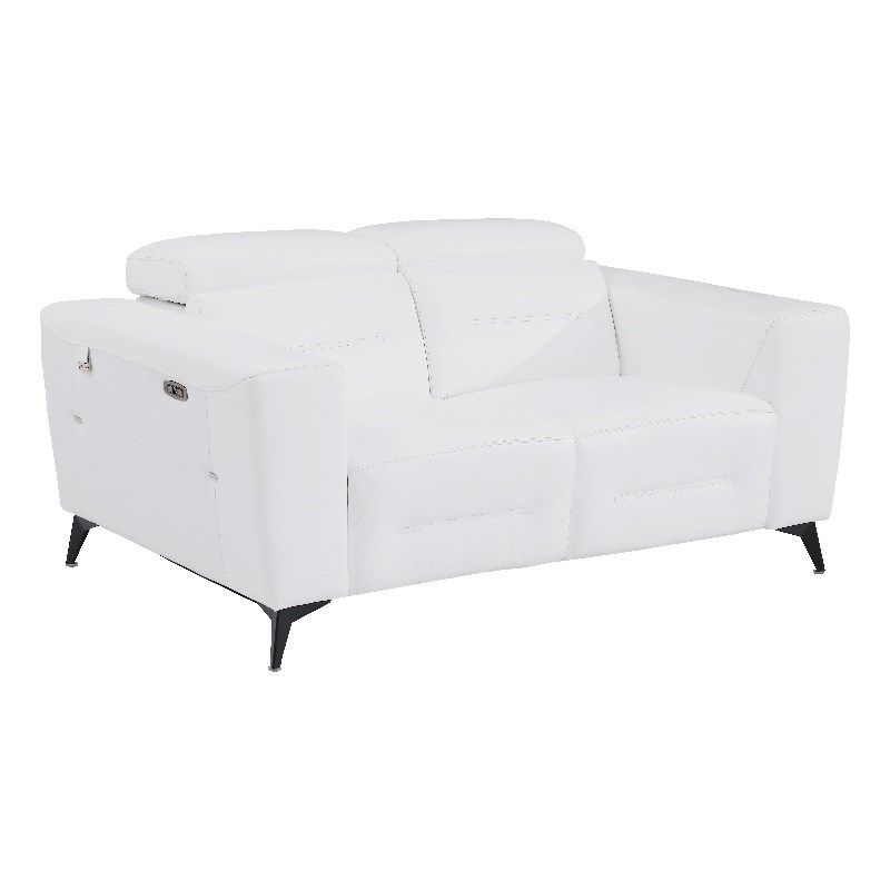 Pemberly Row Italian Leather Loveseat with Power Recliner in White