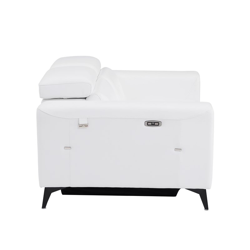 Pemberly Row Italian Leather Loveseat with Power Recliner in White