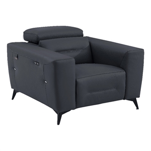 Pemberly Row Italian Leather Chair with Power Recliner in Dark Gray
