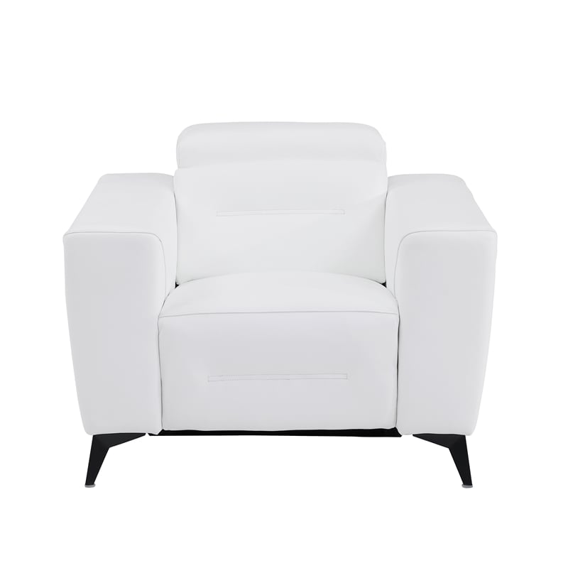 Pemberly Row Italian Leather Chair with Power Recliner in White