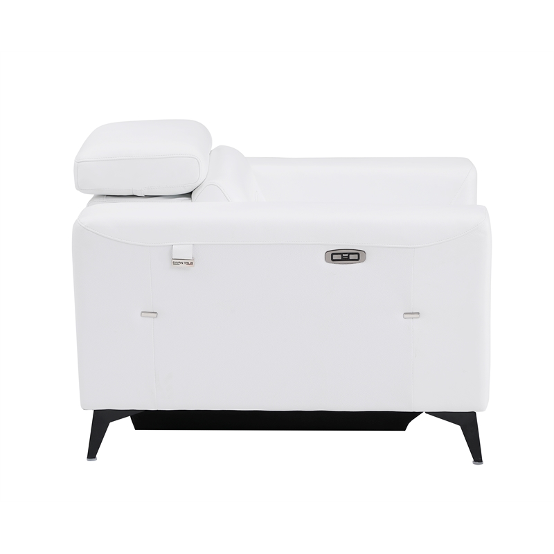 Pemberly Row Italian Leather Chair with Power Recliner in White