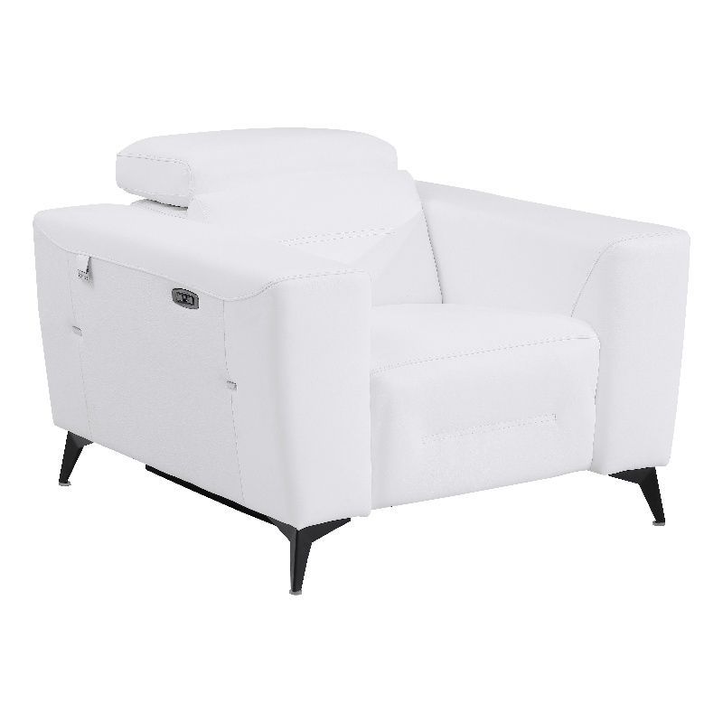 Pemberly Row Italian Leather Chair with Power Recliner in White