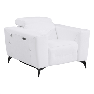 Pemberly Row Italian Leather Chair with Power Recliner in White