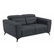 Pemberly Row Italian Leather Sofa Set with Power Recliner in Dark Gray