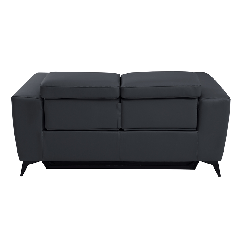 Pemberly Row Italian Leather Sofa Set with Power Recliner in Dark Gray