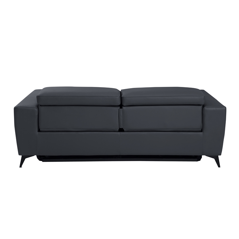 Pemberly Row Italian Leather Sofa Set with Power Recliner in Dark Gray