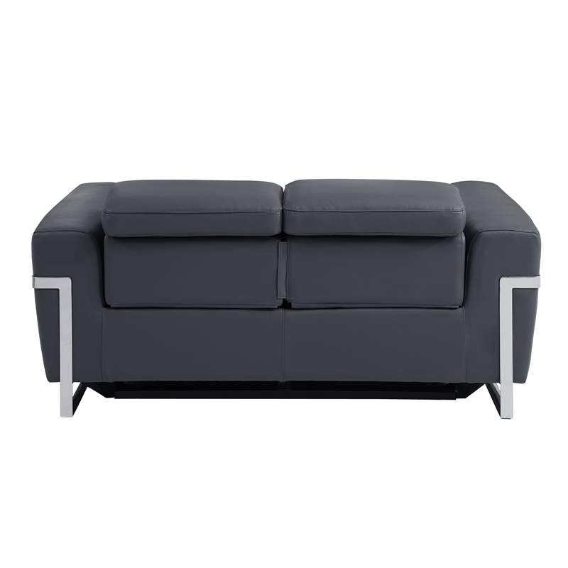 Pemberly Row Italian Sofa and Loveseat with Power Recliner in Dark Gray