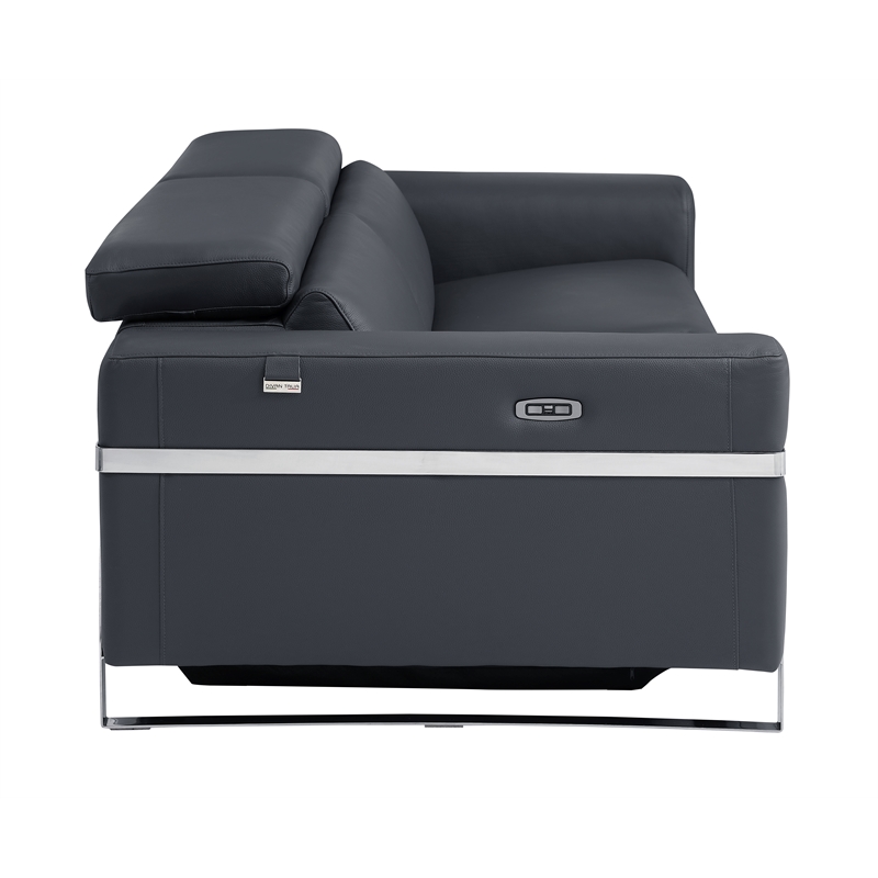 Pemberly Row Italian Sofa and Loveseat with Power Recliner in Dark Gray