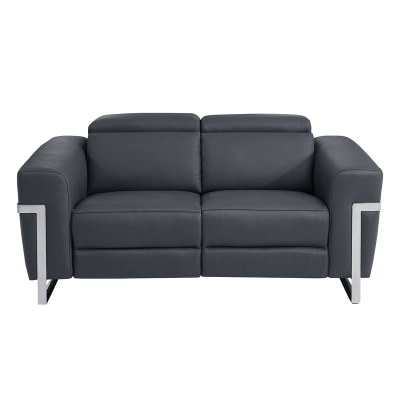 Pemberly Row Italian Sofa and Loveseat with Power Recliner in Dark Gray