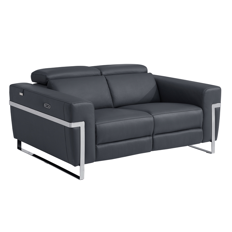 Pemberly Row Italian Sofa and Loveseat with Power Recliner in Dark Gray