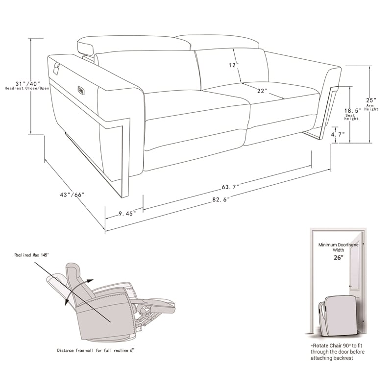 Pemberly Row Italian Sofa and Loveseat with Power Recliner in Beige
