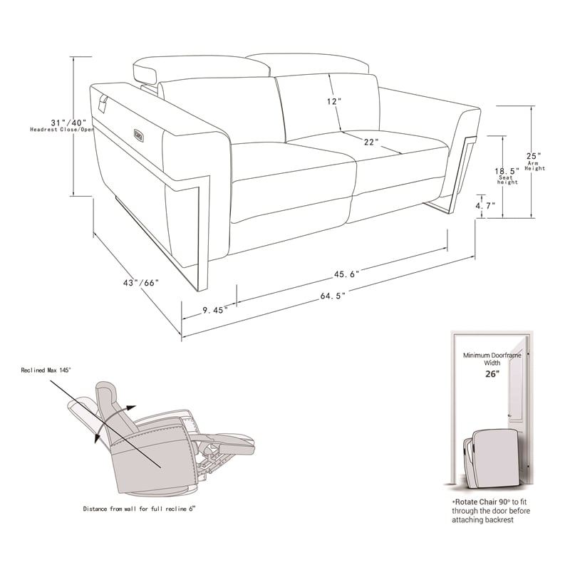Pemberly Row Italian Sofa and Loveseat with Power Recliner in Beige
