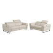 Pemberly Row Italian Sofa and Loveseat with Power Recliner in Beige