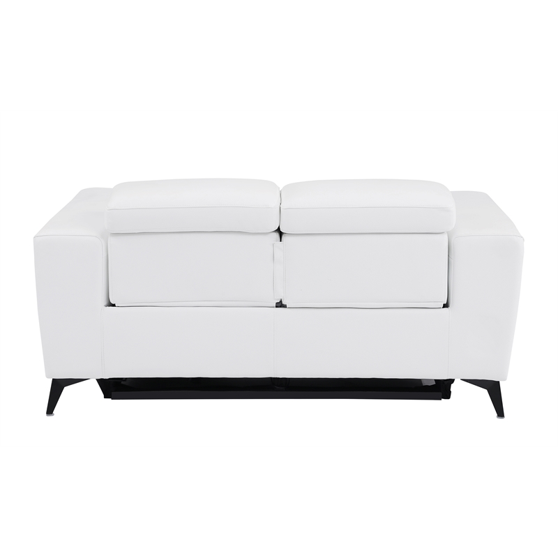Pemberly Row Italian Leather Sofa Set with Power Recliner in White