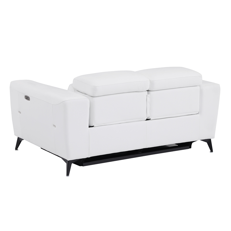 Pemberly Row Italian Leather Sofa Set with Power Recliner in White