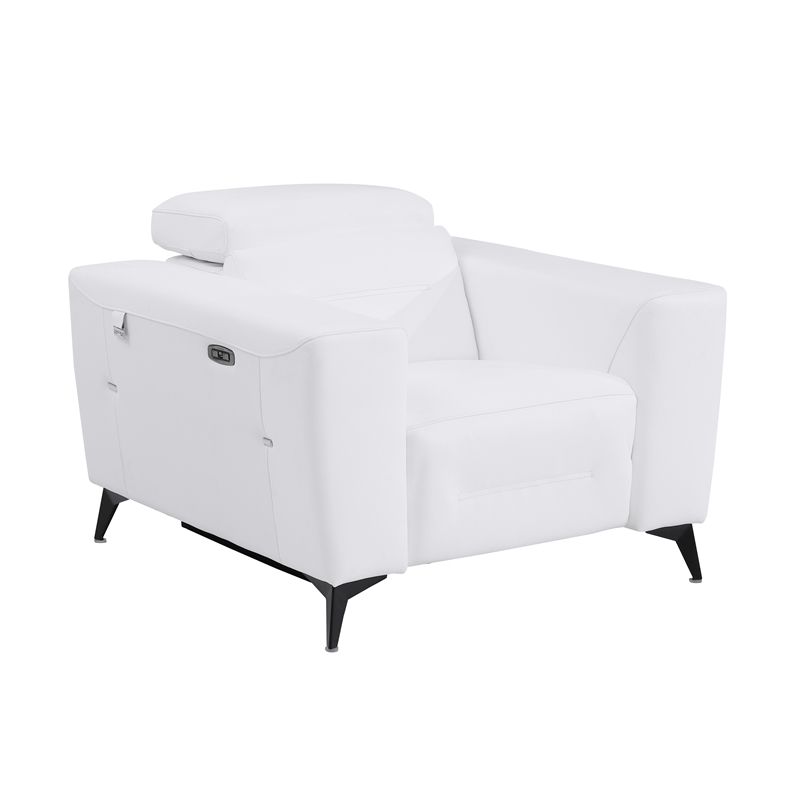 Pemberly Row Italian Leather Sofa Set with Power Recliner in White
