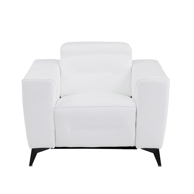 Pemberly Row Italian Leather Sofa Set with Power Recliner in White