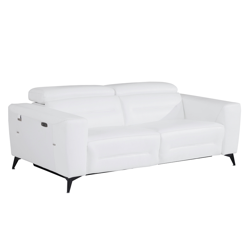 Pemberly Row Italian Leather Sofa Set with Power Recliner in White