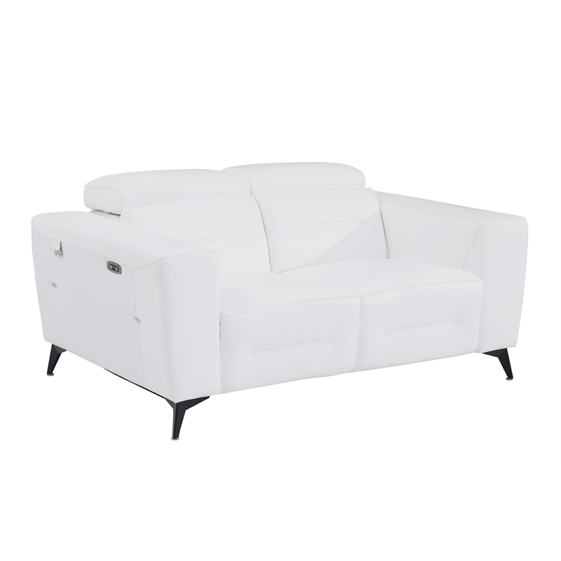 Pemberly Row Italian Leather Sofa Set with Power Recliner in White