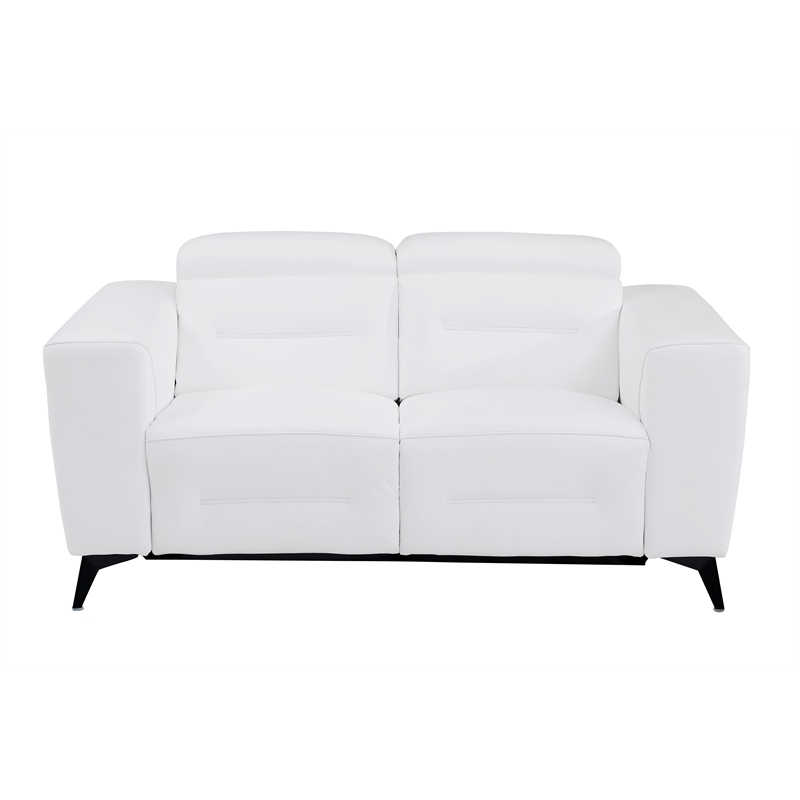 Pemberly Row Italian Leather Sofa Set with Power Recliner in White