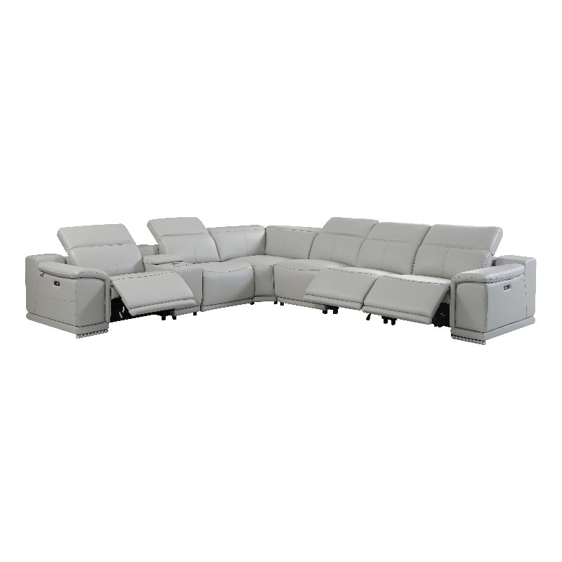 Pemberly Row 7-Piece 1 Console 3-Power Reclining Italian Leather Sectional