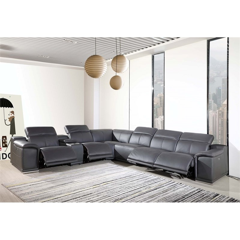 Pemberly Row 7-Piece 1 Console 4-Power Reclining Italian Leather Sectional