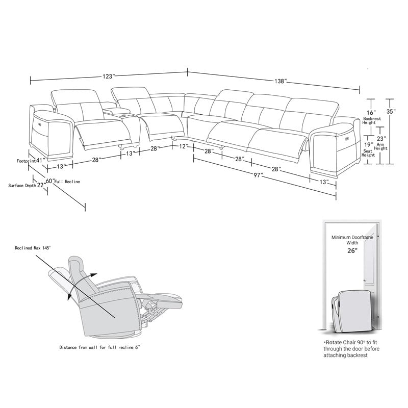 Pemberly Row 7-Piece 1 Console 4-Power Reclining Italian Leather Sectional