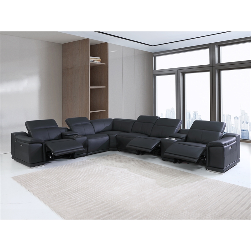 Pemberly Row 8-Piece 1 Console 3-Power Reclining Italian Leather Sectional